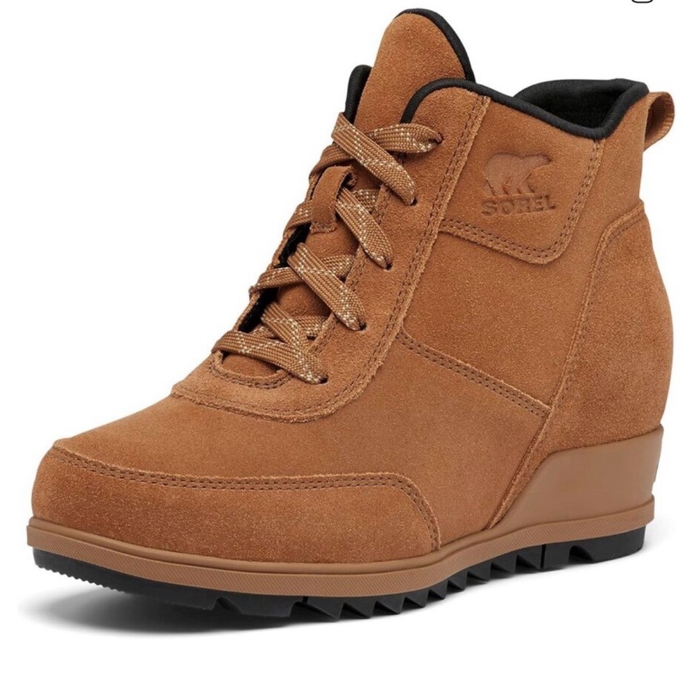Sorel Women's Evie Sport Lace Up Tan Wedge Booties